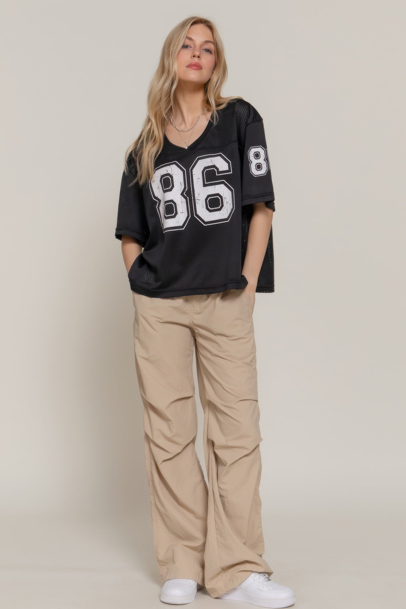 Silk Screen Print Mesh Oversize Basball T-shirt       