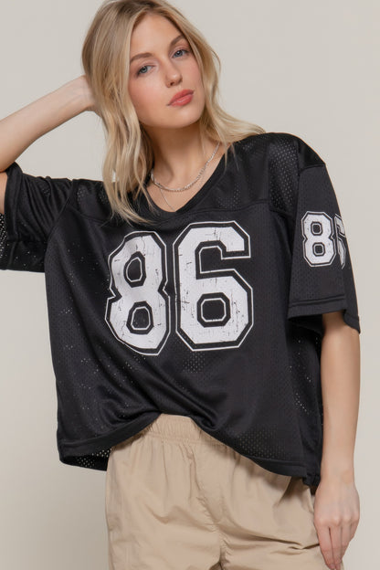 Silk Screen Print Mesh Oversize Basball T-shirt       
