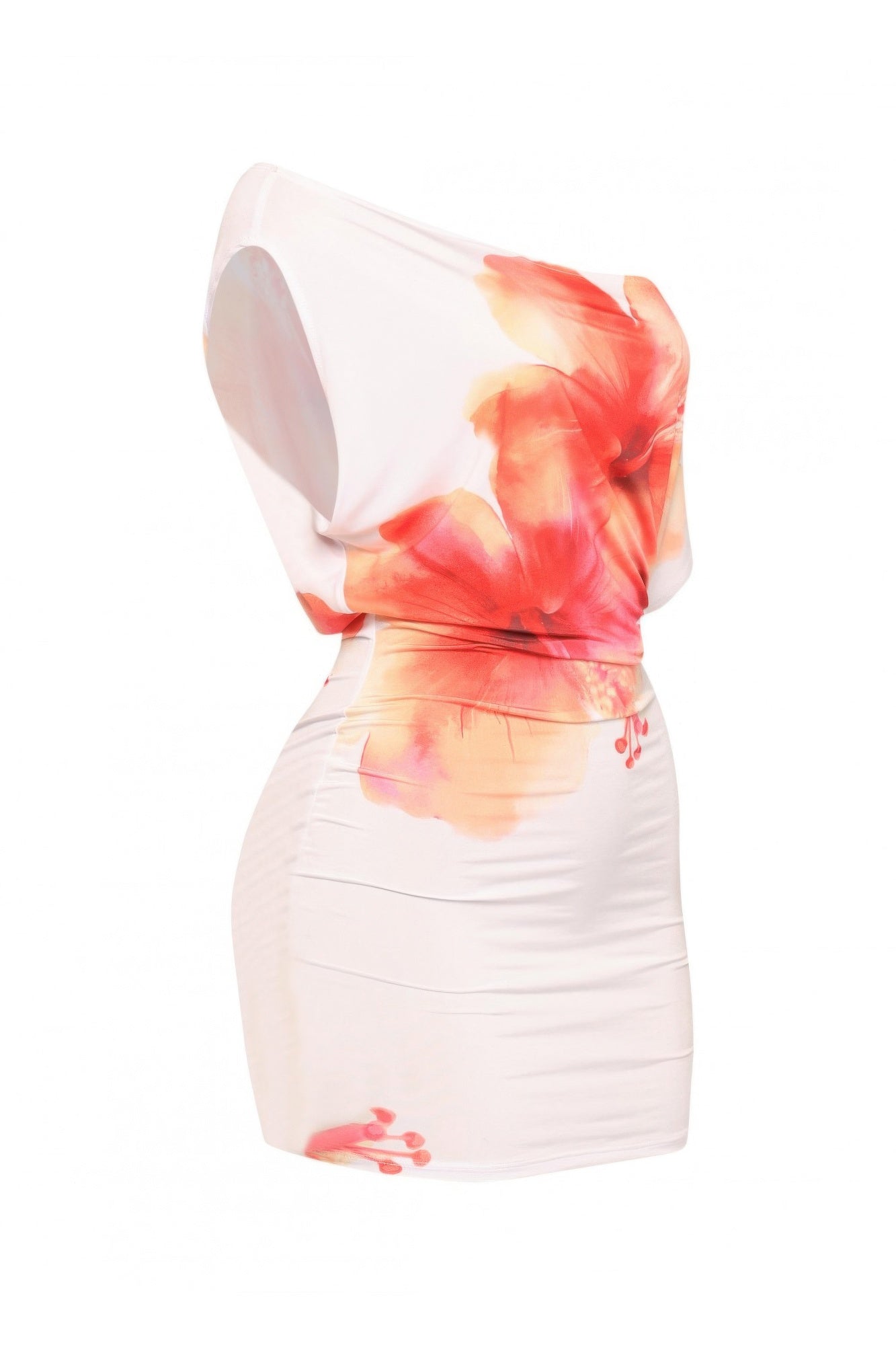 Plus Size Large Flower Printed Draped Mini Dress