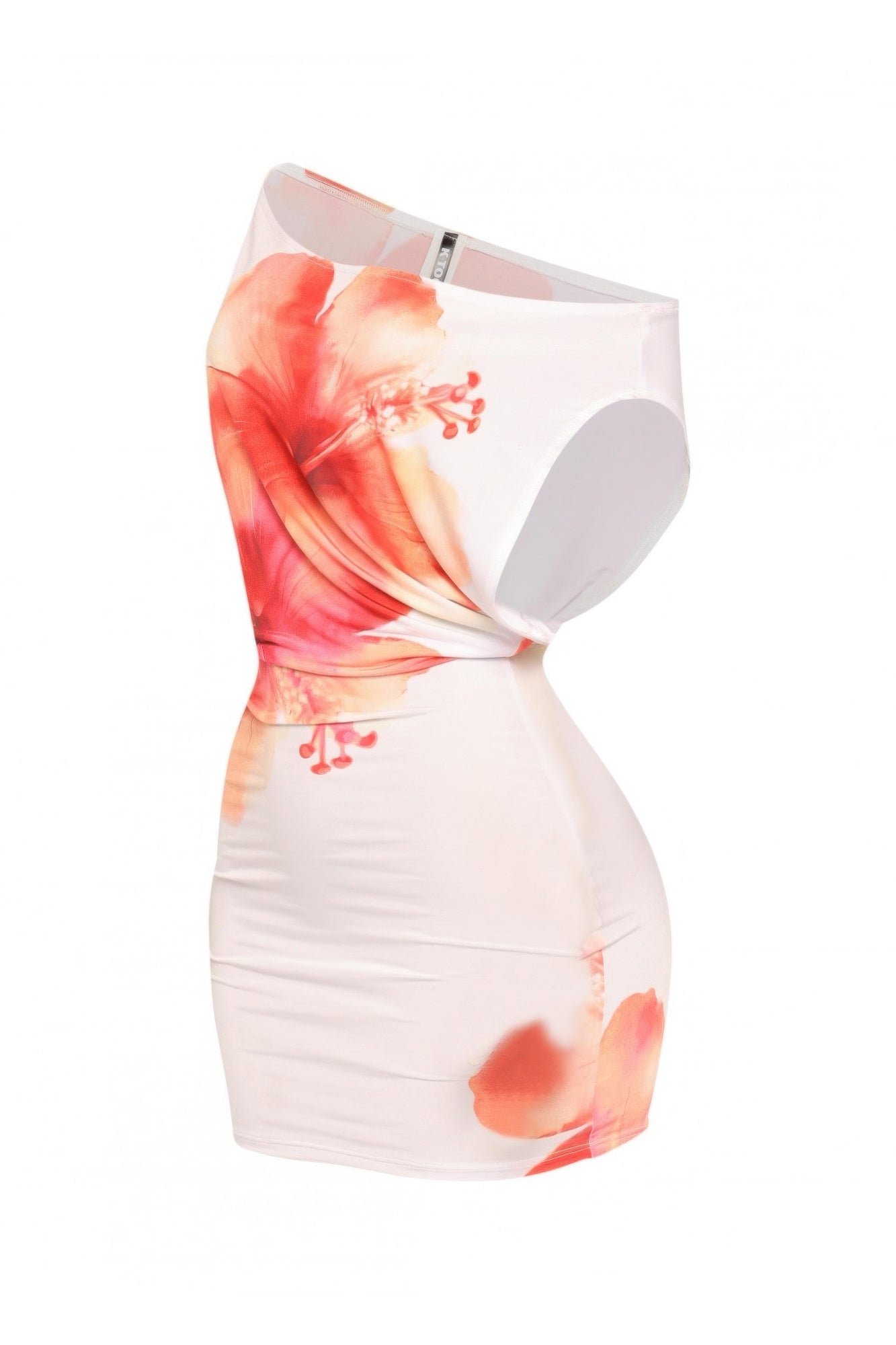 Plus Size Large Flower Printed Draped Mini Dress