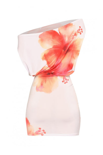 Plus Size Large Flower Printed Draped Mini Dress