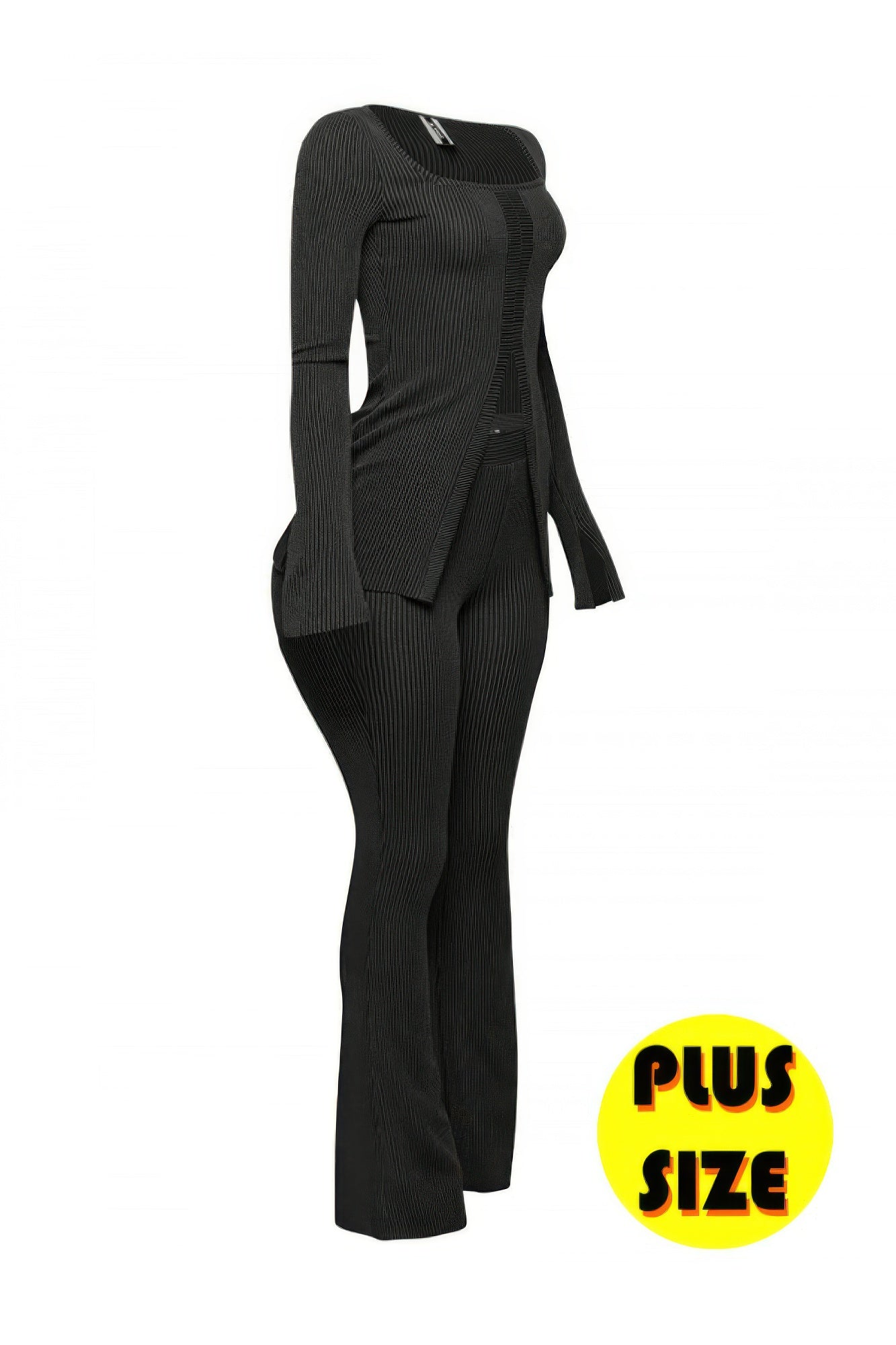 Plus Size Ribbed Pant Set With Slit Detail
