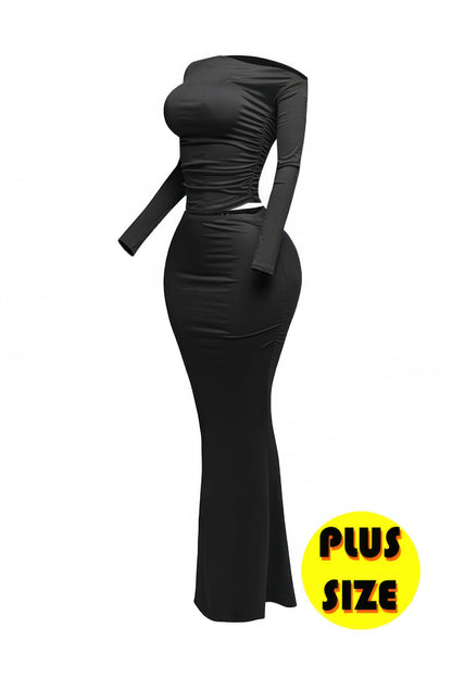 Plus Size One Side Off Shoulder Top & Skirt Set