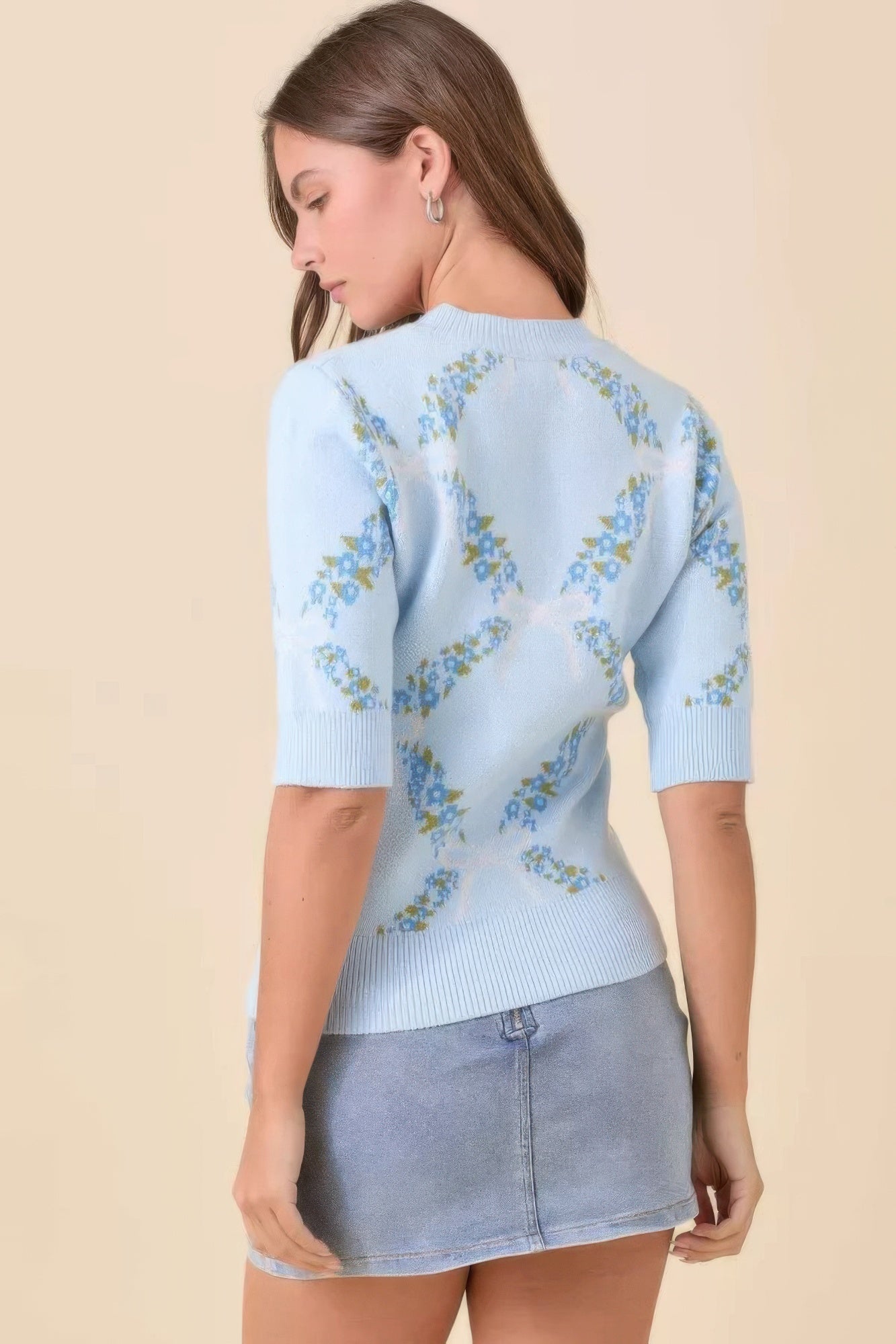 Floral Ribbon Print Sweater Knit Top