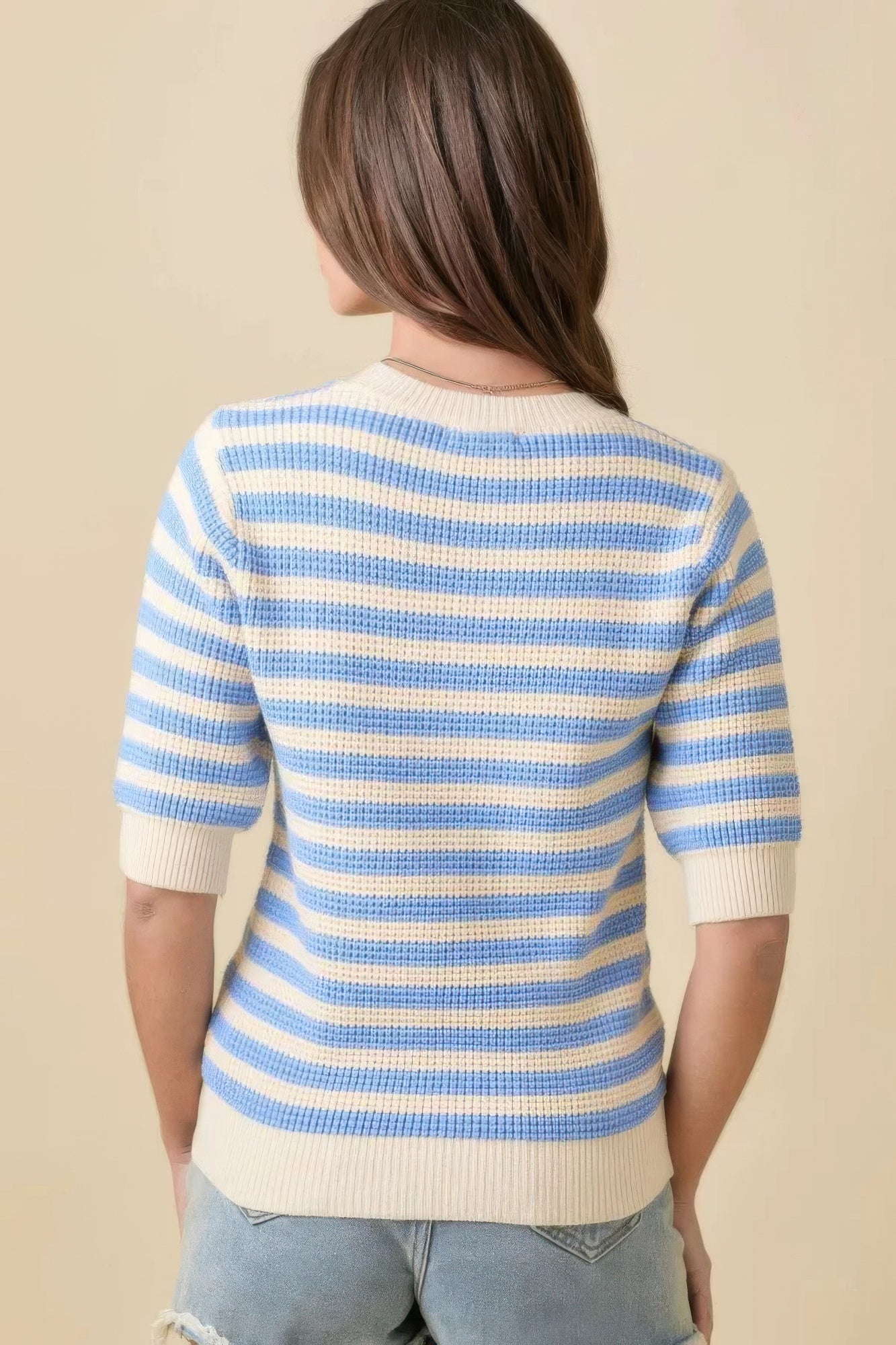 Short Sleeve Sweater Knit Stripe Top