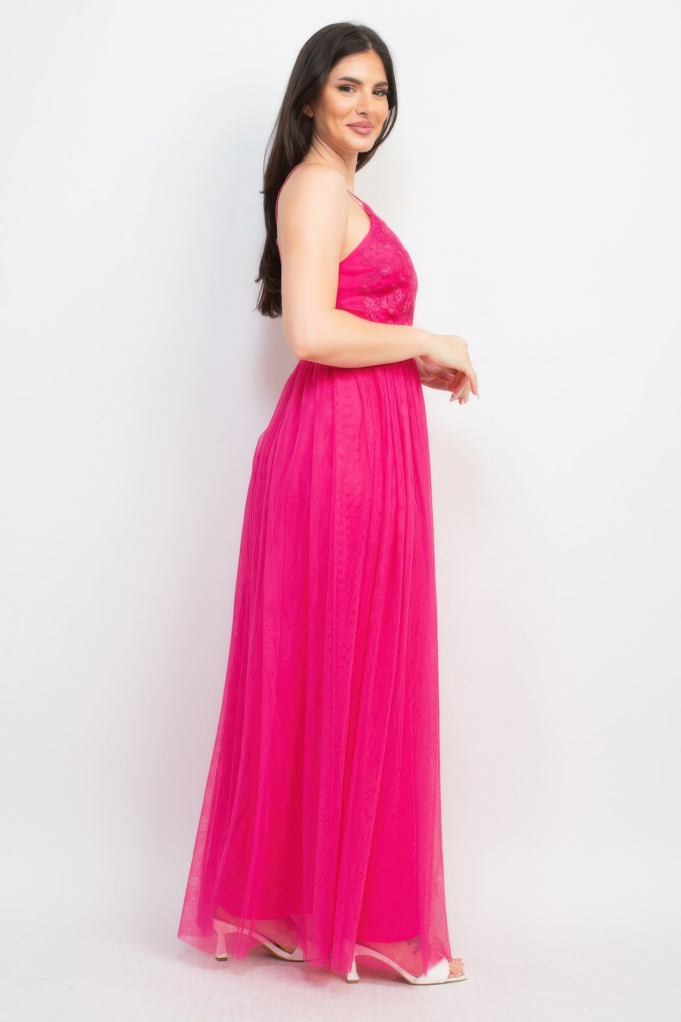 Glittered Straps Mesh Tulle Maxi Dress