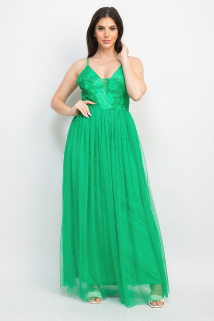 Glittered Straps Mesh Tulle Maxi Dress