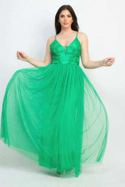 Glittered Straps Mesh Tulle Maxi Dress