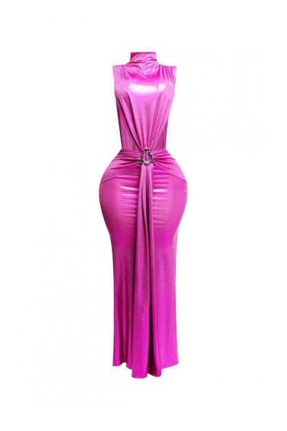 Mock Neck And Tied Waist Dress        