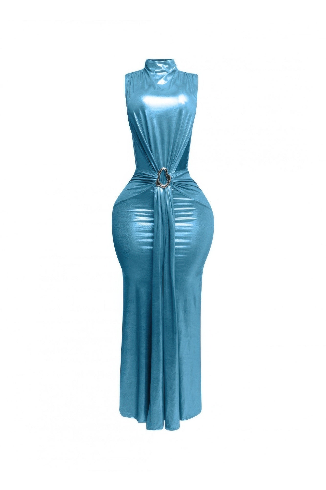 Mock Neck And Tied Waist Dress        
