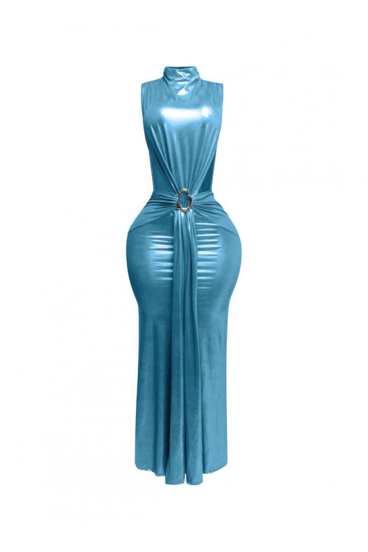 Mock Neck And Tied Waist Dress        