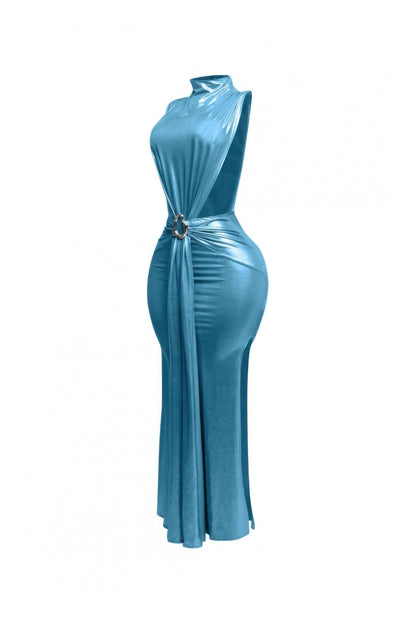 Mock Neck And Tied Waist Dress        