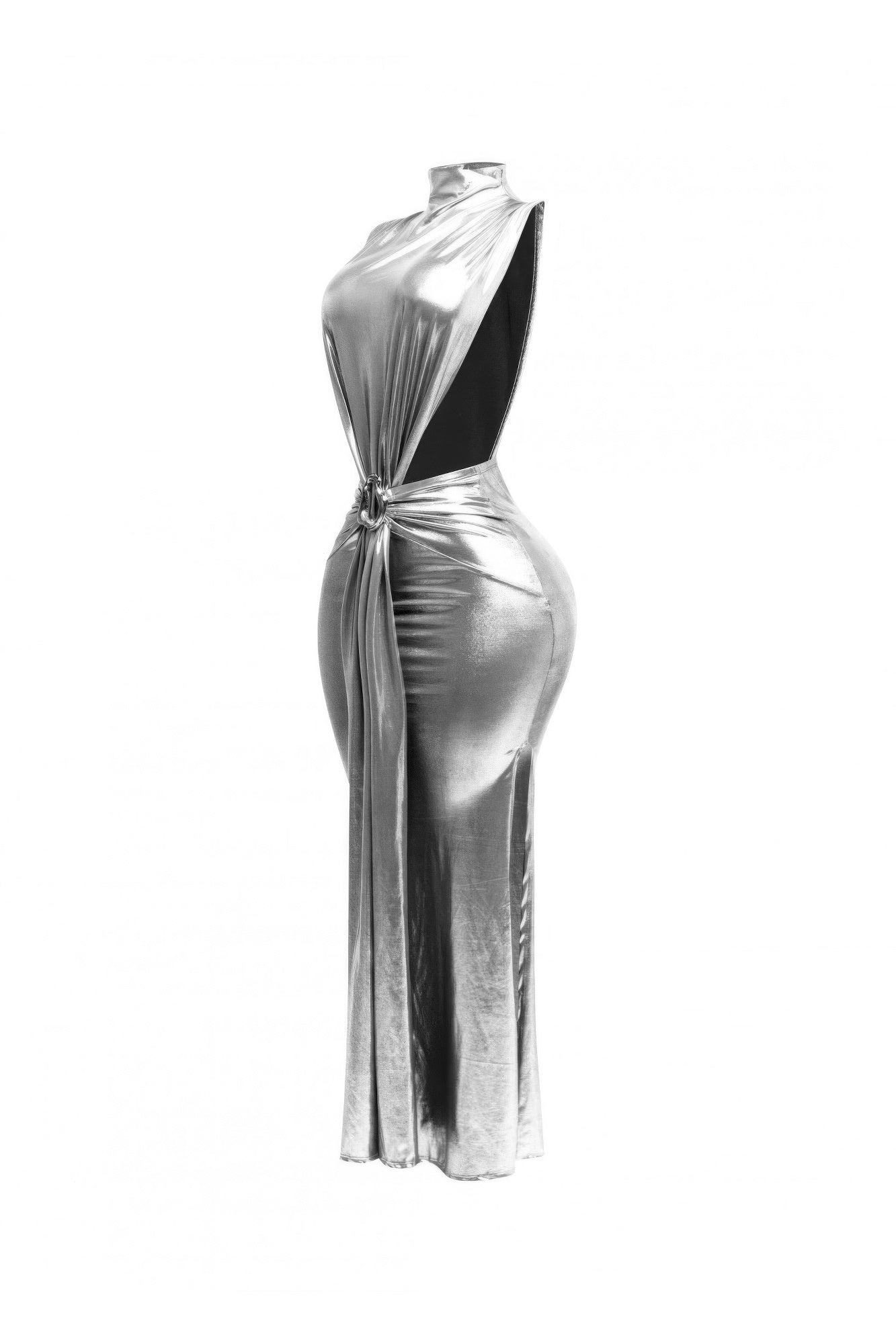 Mock Neck And Tied Waist Dress        