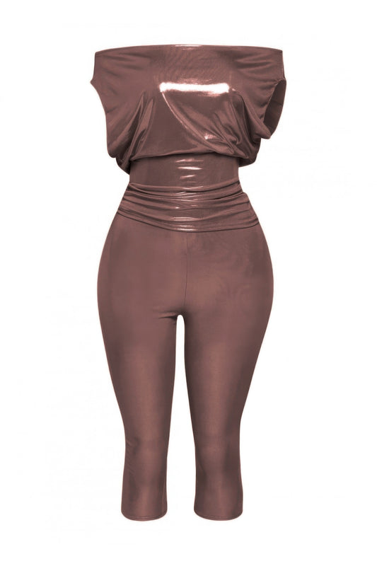 Lose Fit Shimmer Top And Capri Set     