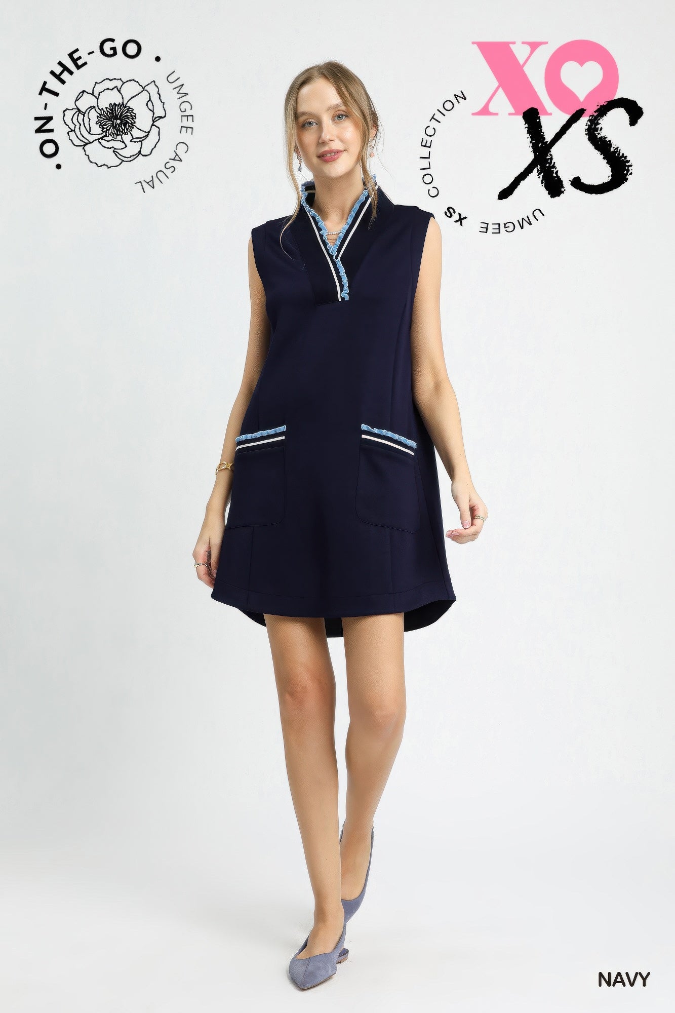 Luxeknit Sleeveless Ruffle Trim Pocket Dress        