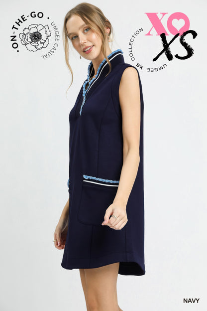 Luxeknit Sleeveless Ruffle Trim Pocket Dress        
