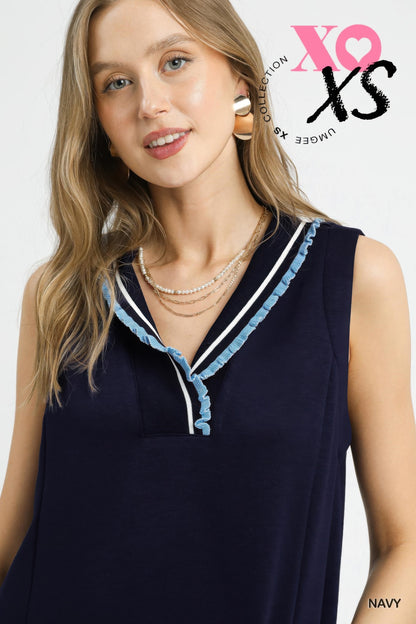 Luxeknit Sleeveless Ruffle Trim Pocket Dress        