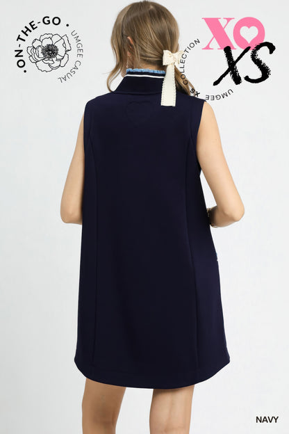 Luxeknit Sleeveless Ruffle Trim Pocket Dress        