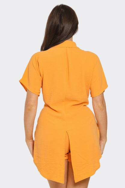 Front Tie Back Oversized Slit Top And Shorts Set       