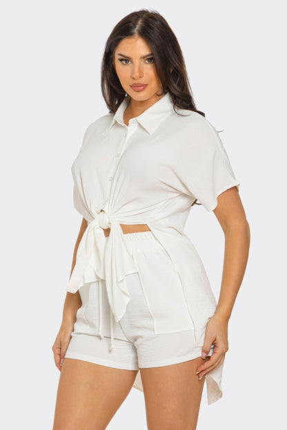 Front Tie Back Oversized Slit Top And Shorts Set       
