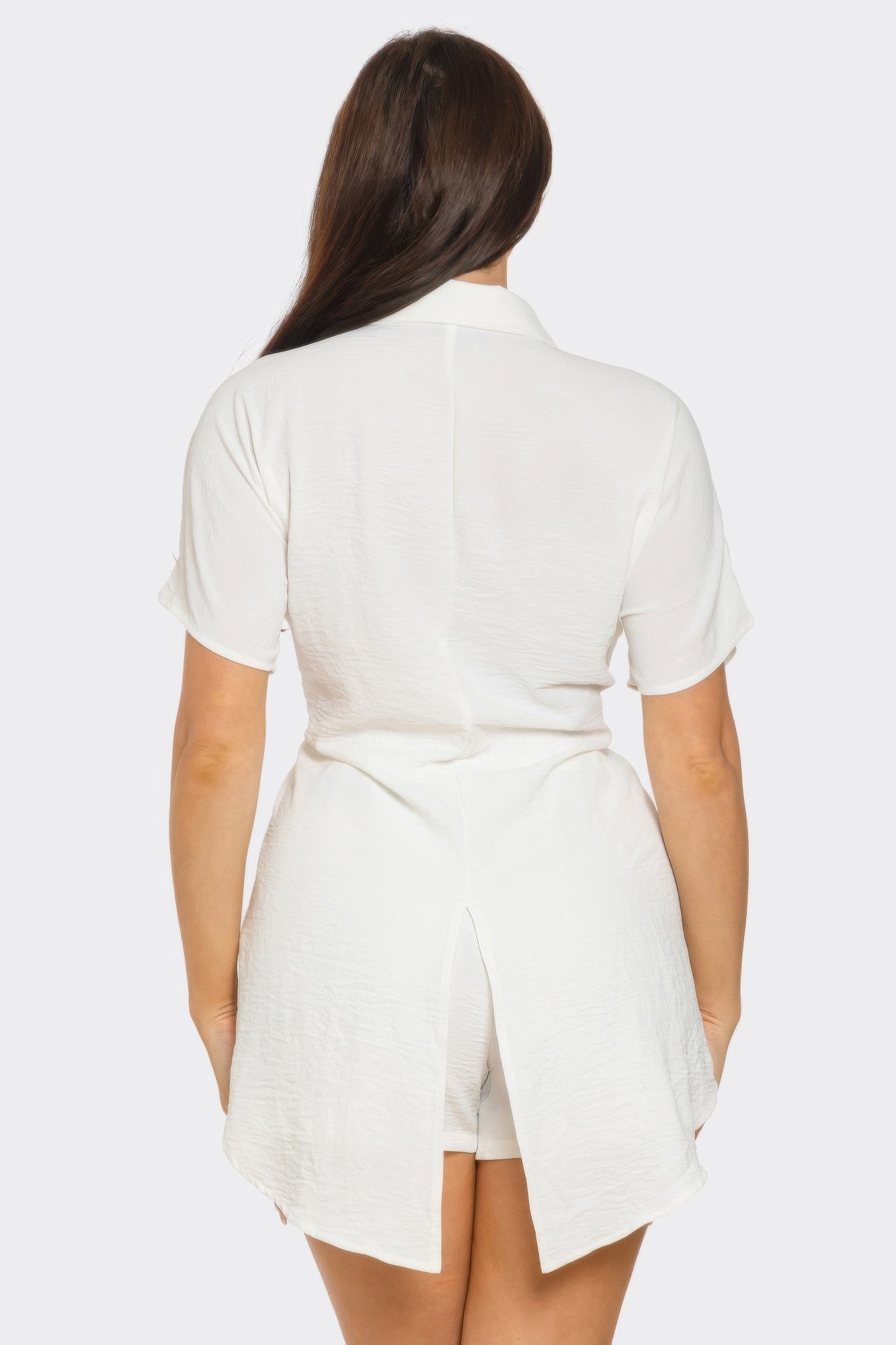 Front Tie Back Oversized Slit Top And Shorts Set       