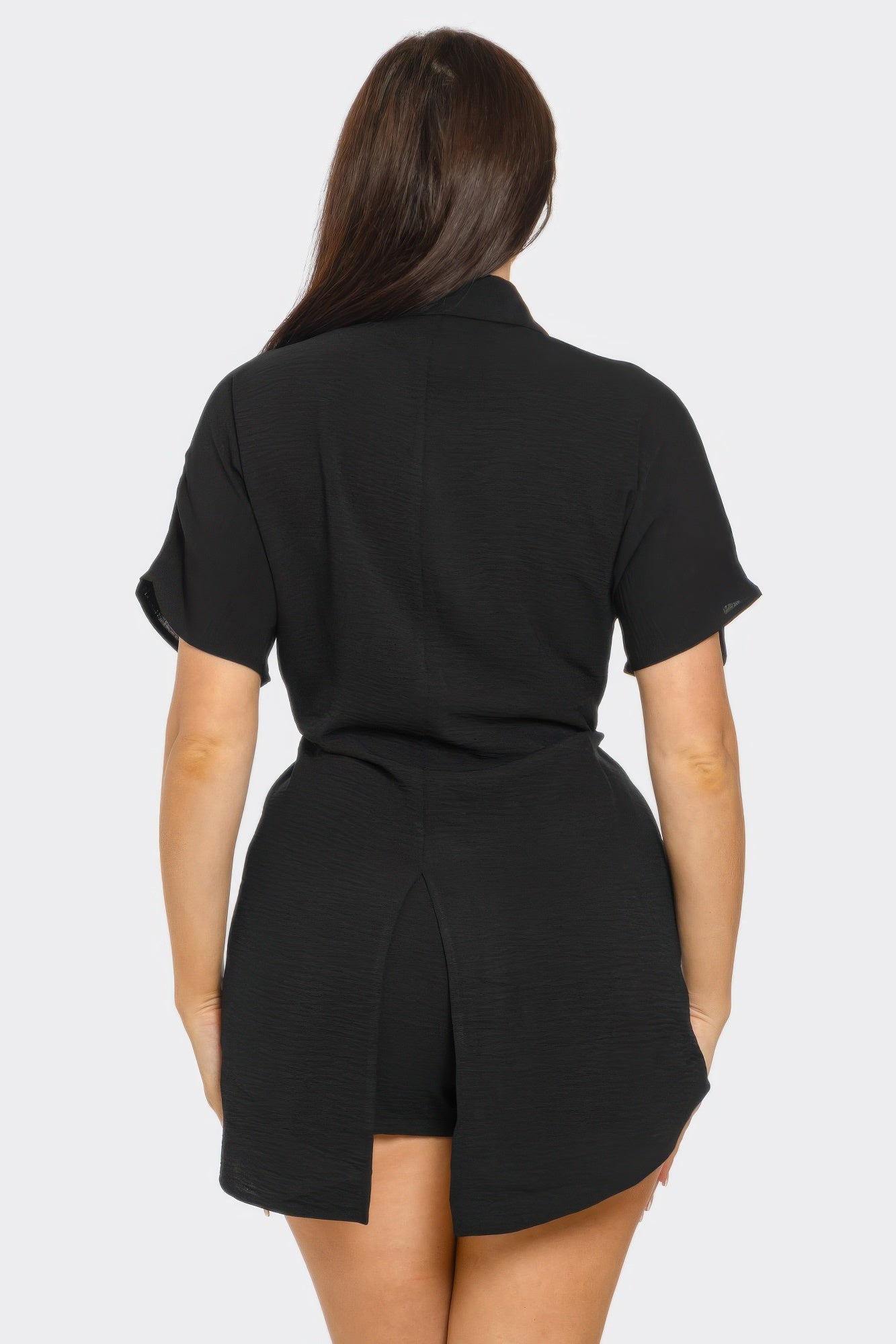 Front Tie Back Oversized Slit Top And Shorts Set       