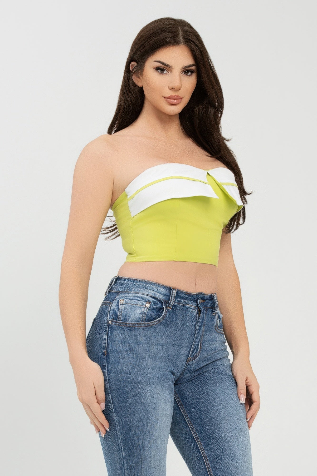 Front Fold-over Color Contrast Tube Top     