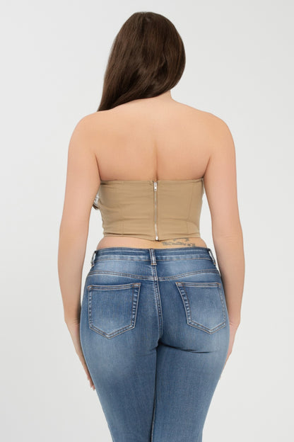 Front Fold-over Color Contrast Tube Top     