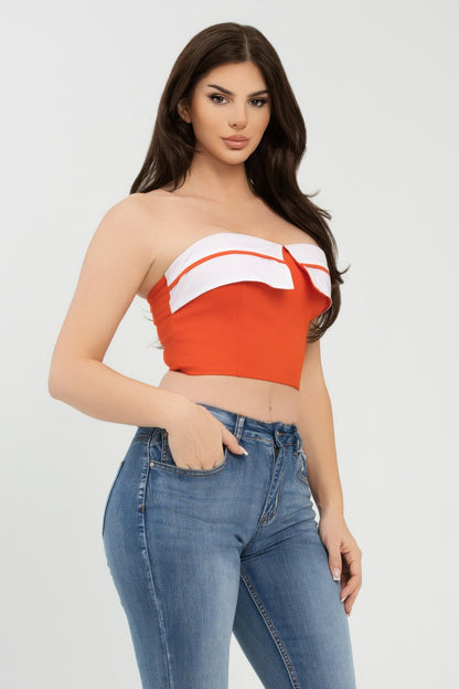 Front Fold-over Color Contrast Tube Top     