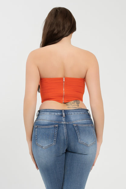 Front Fold-over Color Contrast Tube Top     