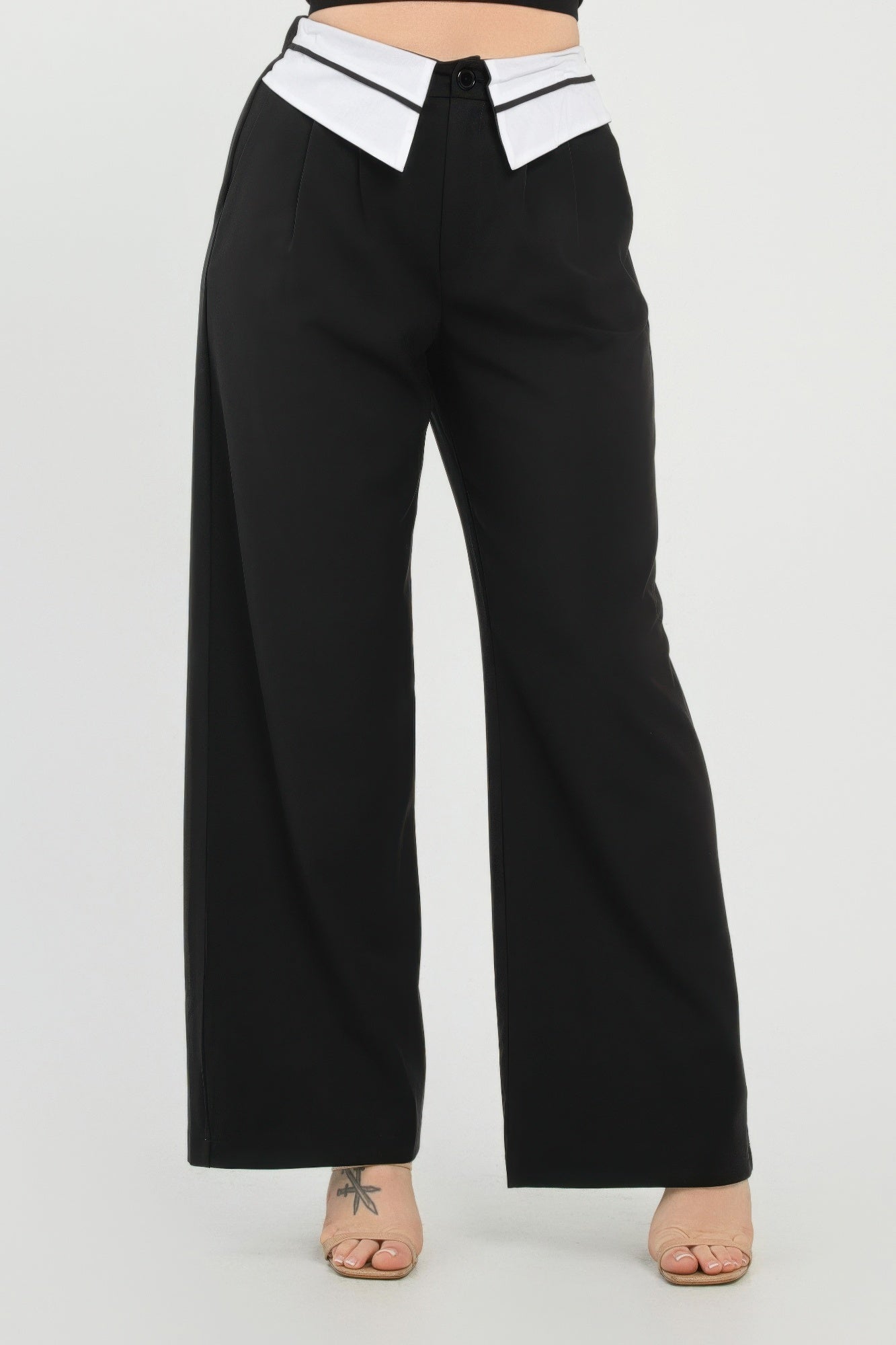 Front Button Fold-over Inside Zipper Pants           