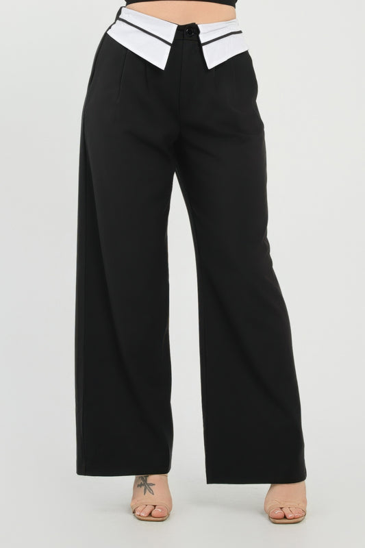 Front Button Fold-over Inside Zipper Pants           