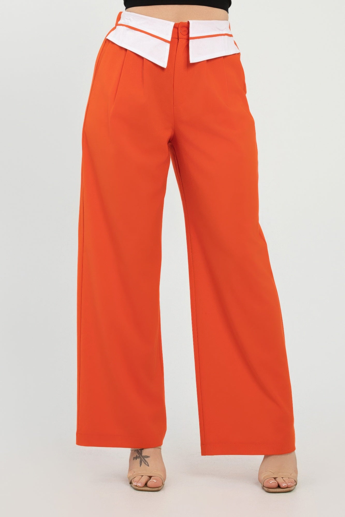 Front Button Fold-over Inside Zipper Pants           