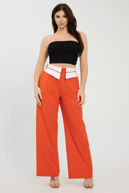Front Button Fold-over Inside Zipper Pants           