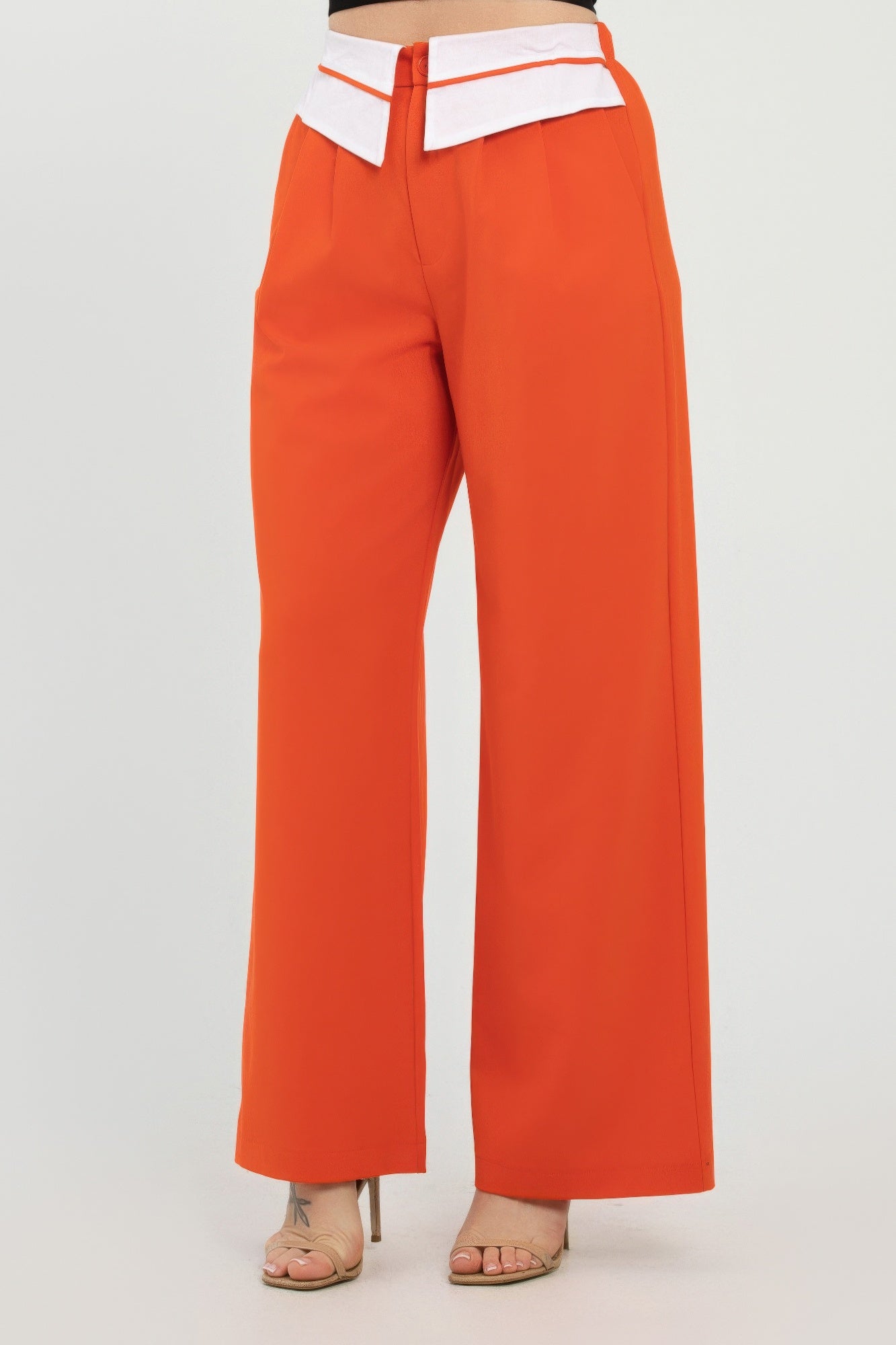 Front Button Fold-over Inside Zipper Pants           