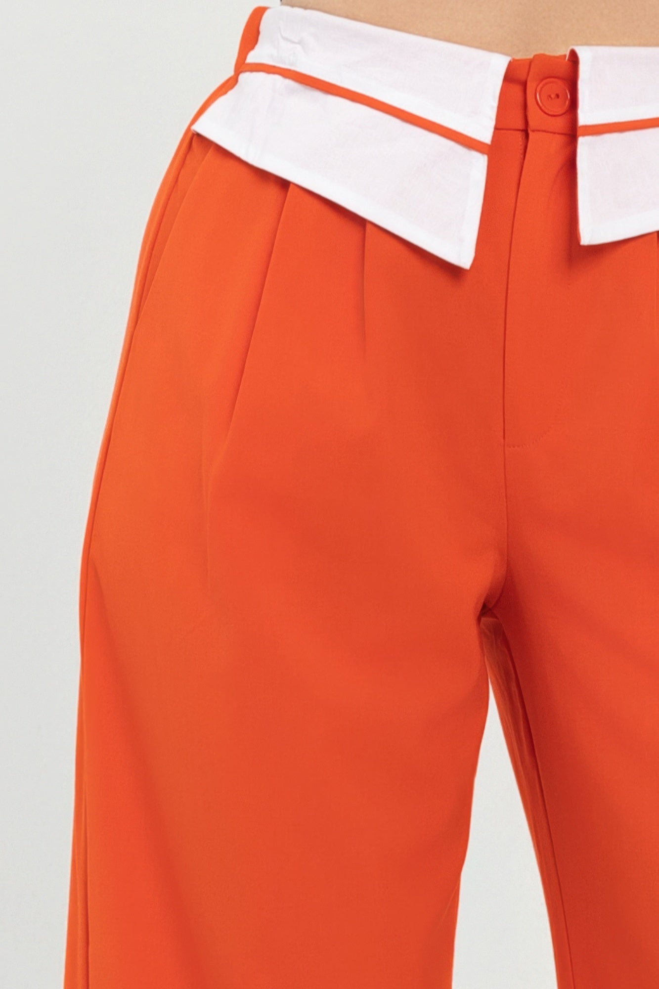 Front Button Fold-over Inside Zipper Pants           