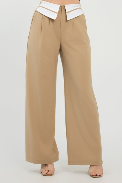 Front Button Fold-over Inside Zipper Pants           