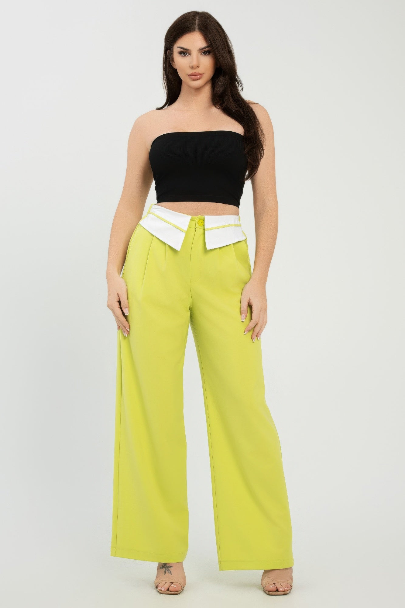 Front Button Fold-over Inside Zipper Pants           