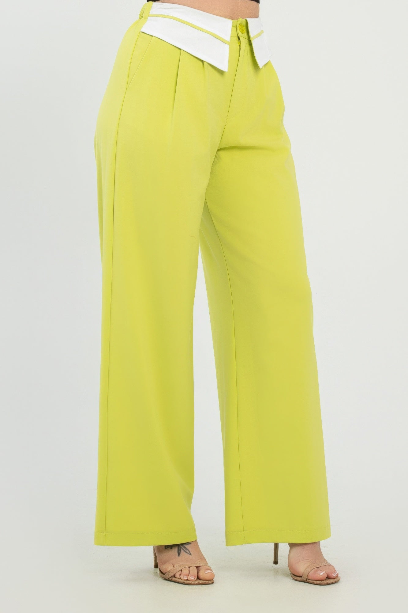Front Button Fold-over Inside Zipper Pants           