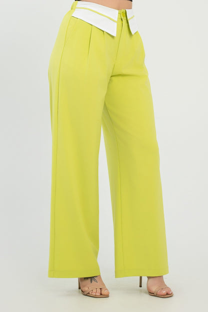 Front Button Fold-over Inside Zipper Pants           
