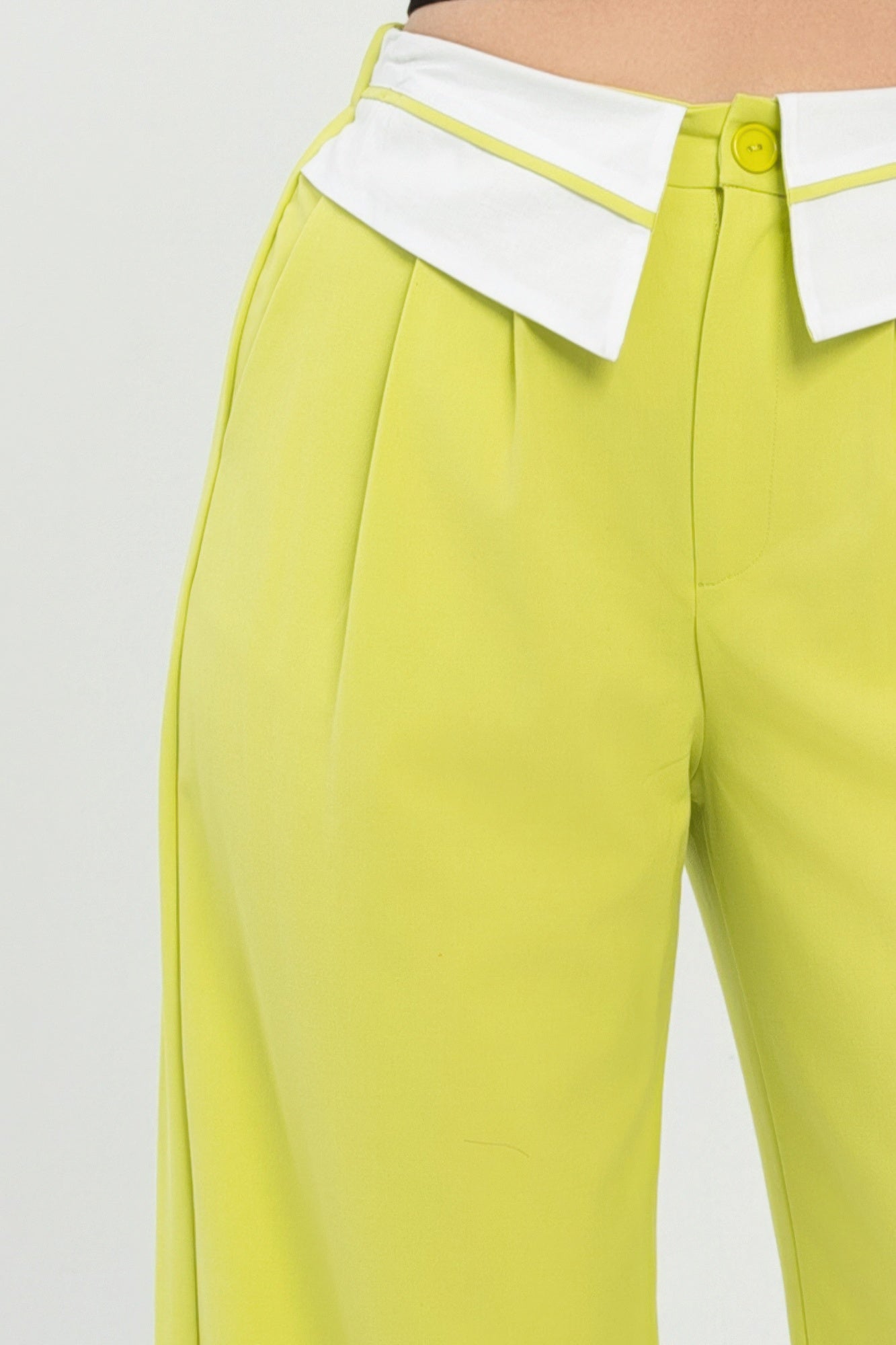 Front Button Fold-over Inside Zipper Pants           
