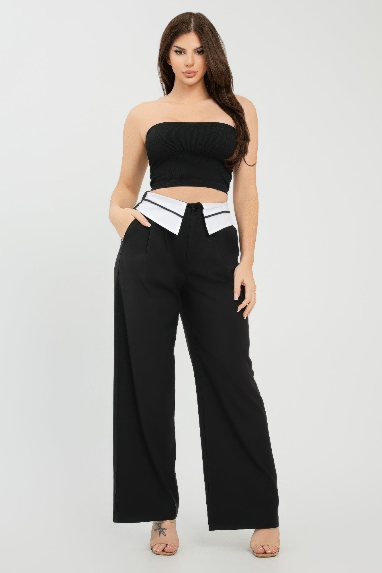 Front Button Fold-over Inside Zipper Pants           