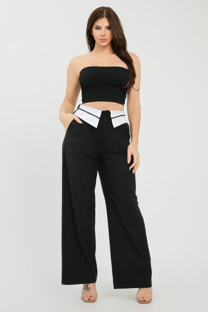 Front Button Fold-over Inside Zipper Pants           