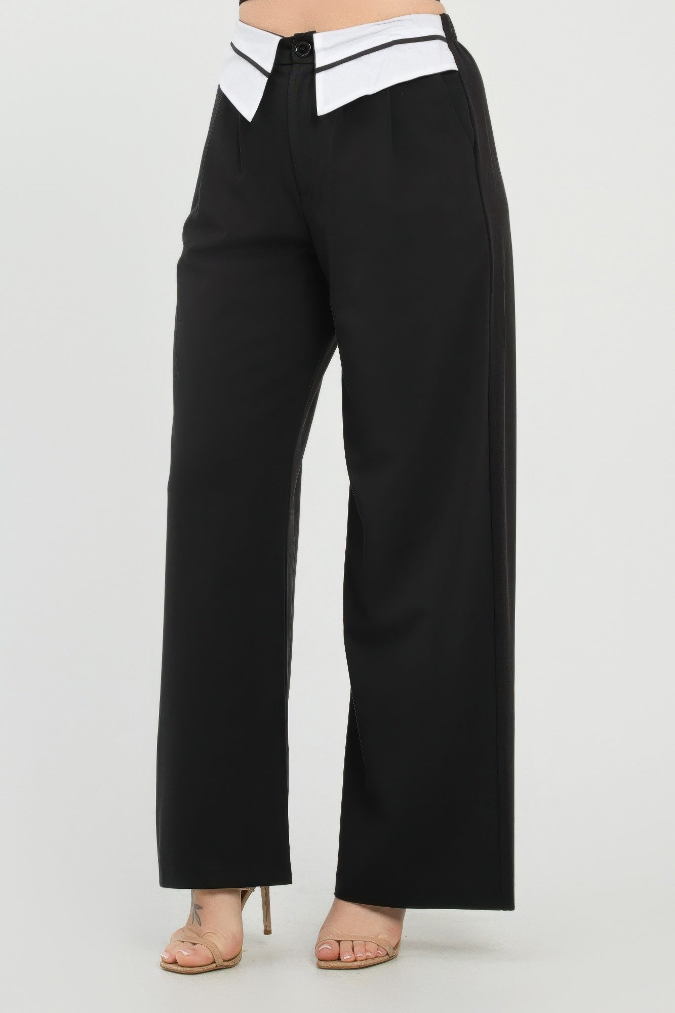 Front Button Fold-over Inside Zipper Pants           