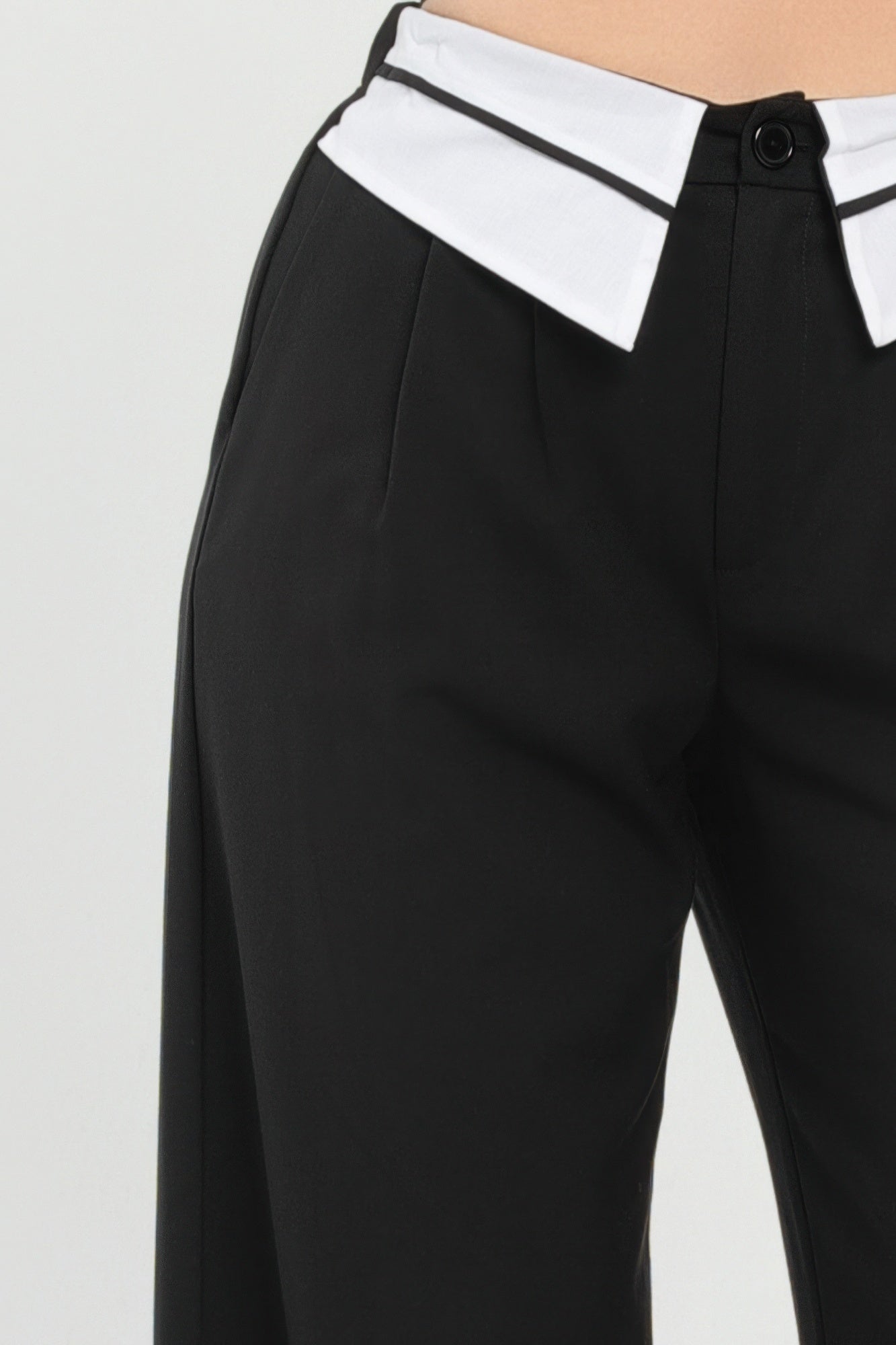 Front Button Fold-over Inside Zipper Pants           