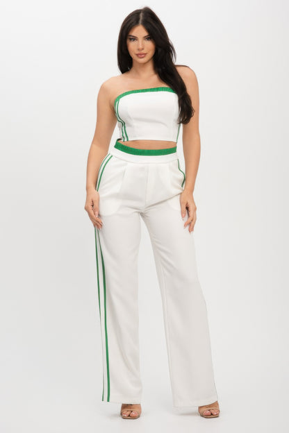 Stripe Tapping Contrast Elastic Band Toppants Set    