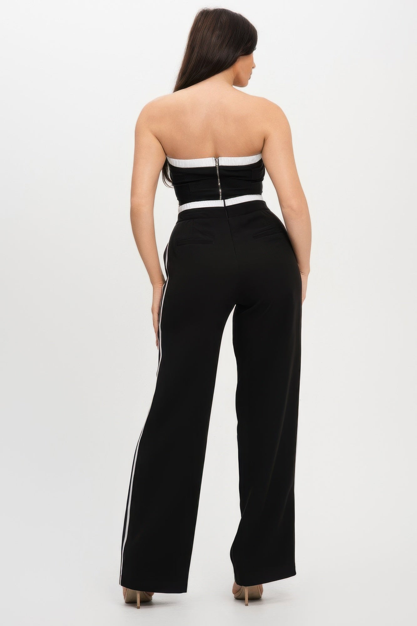 Stripe Tapping Contrast Elastic Band Toppants Set    