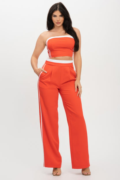 Stripe Tapping Contrast Elastic Band Toppants Set    