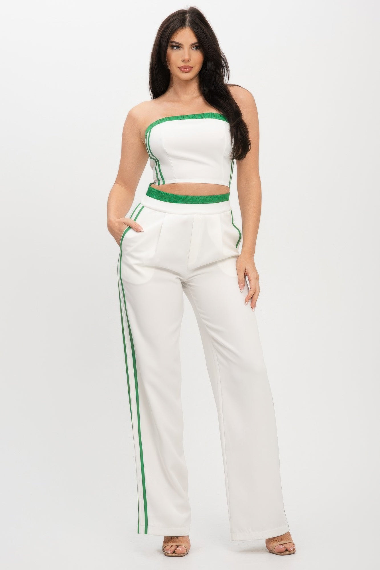 Stripe Tapping Contrast Elastic Band Toppants Set    