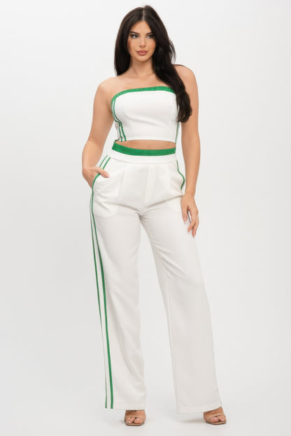 Stripe Tapping Contrast Elastic Band Toppants Set    